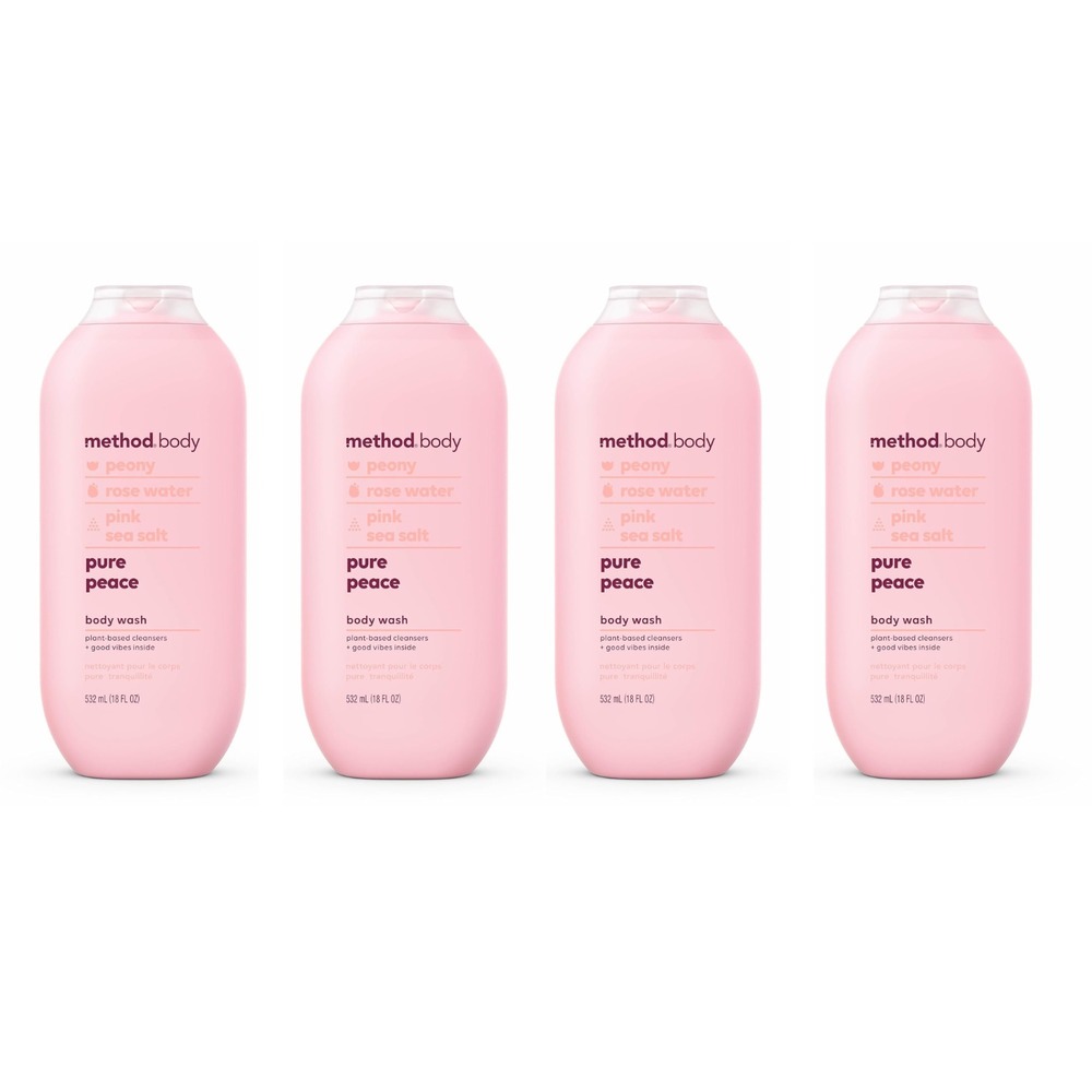 4x Method Body Wash Pure Peace 18 oz Paraben-Free Phthalate-Free‎ Vegan Formula